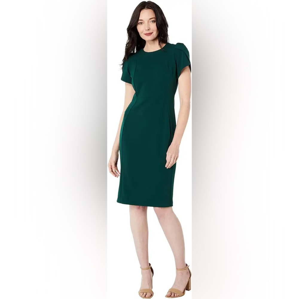 Dark Green Calvin Klein Sheath Dress with Tulip Sleeves